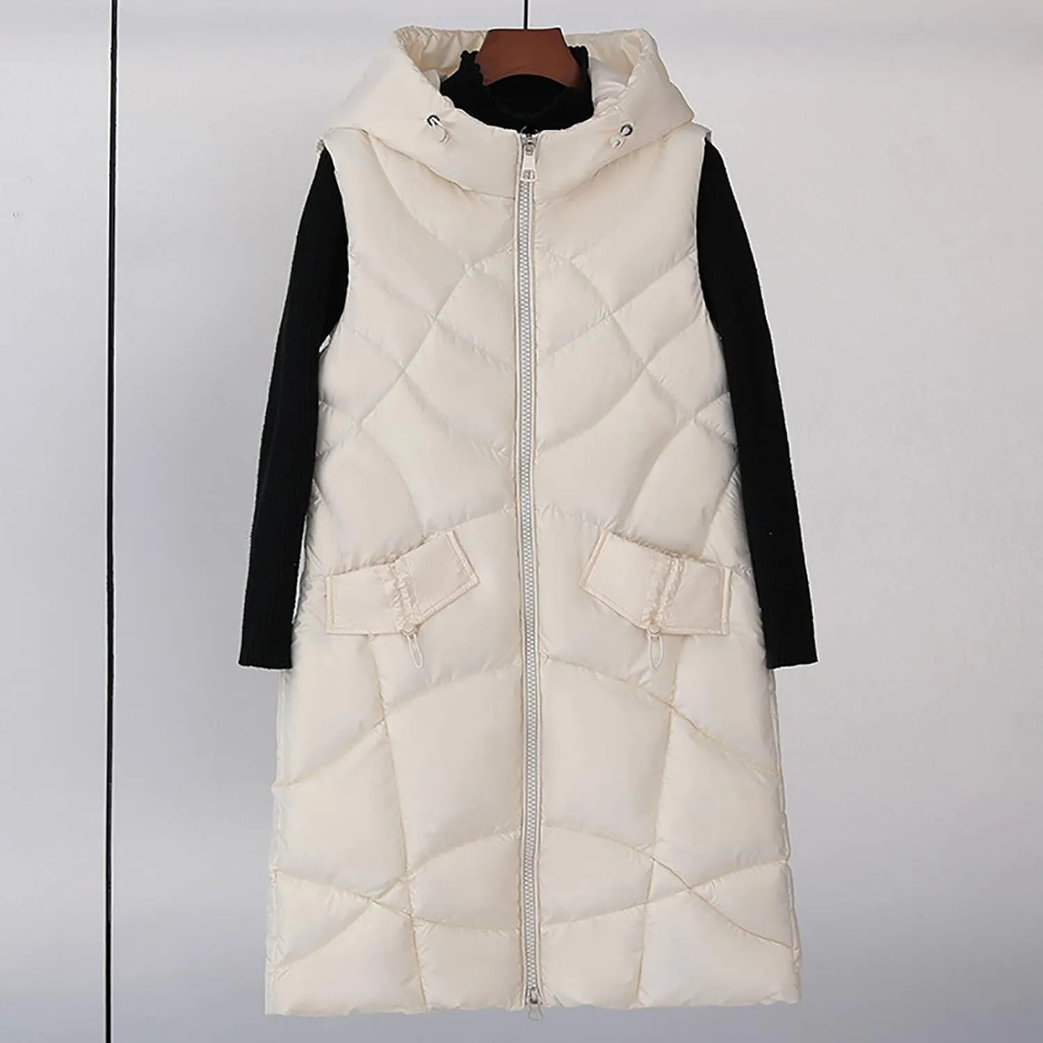 Woman Coat Winter Light Down Zip Up Puffer Jacket Plus Size Long Sleeve Quilted Pullover Outwear With Pocket