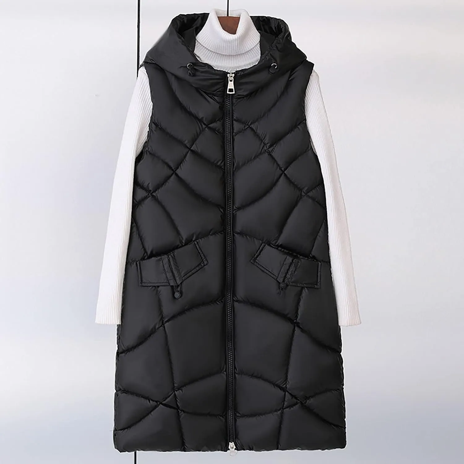 Woman Coat Winter Light Down Zip Up Puffer Jacket Plus Size Long Sleeve Quilted Pullover Outwear With Pocket