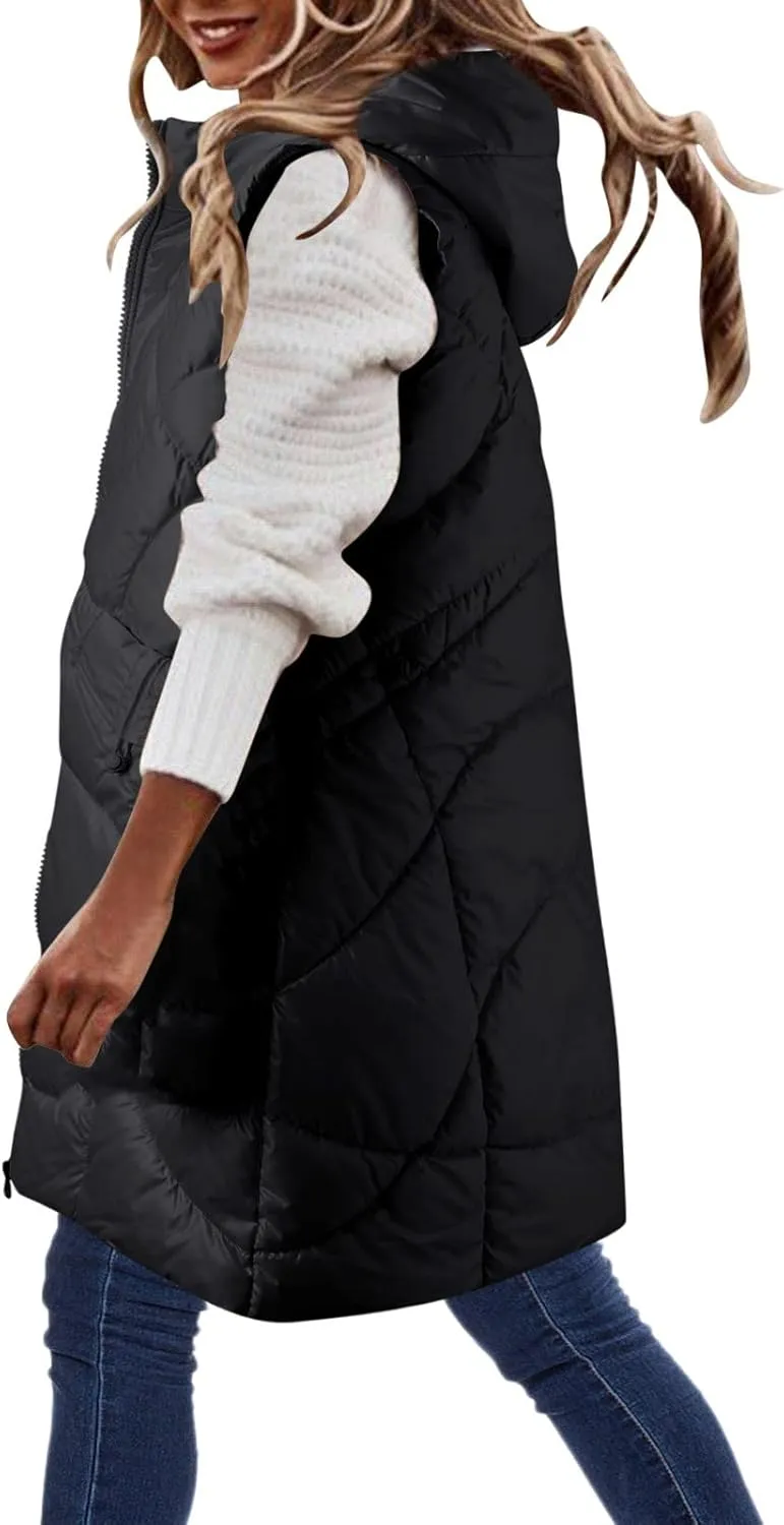 Woman Coat Winter Light Down Zip Up Puffer Jacket Plus Size Long Sleeve Quilted Pullover Outwear With Pocket