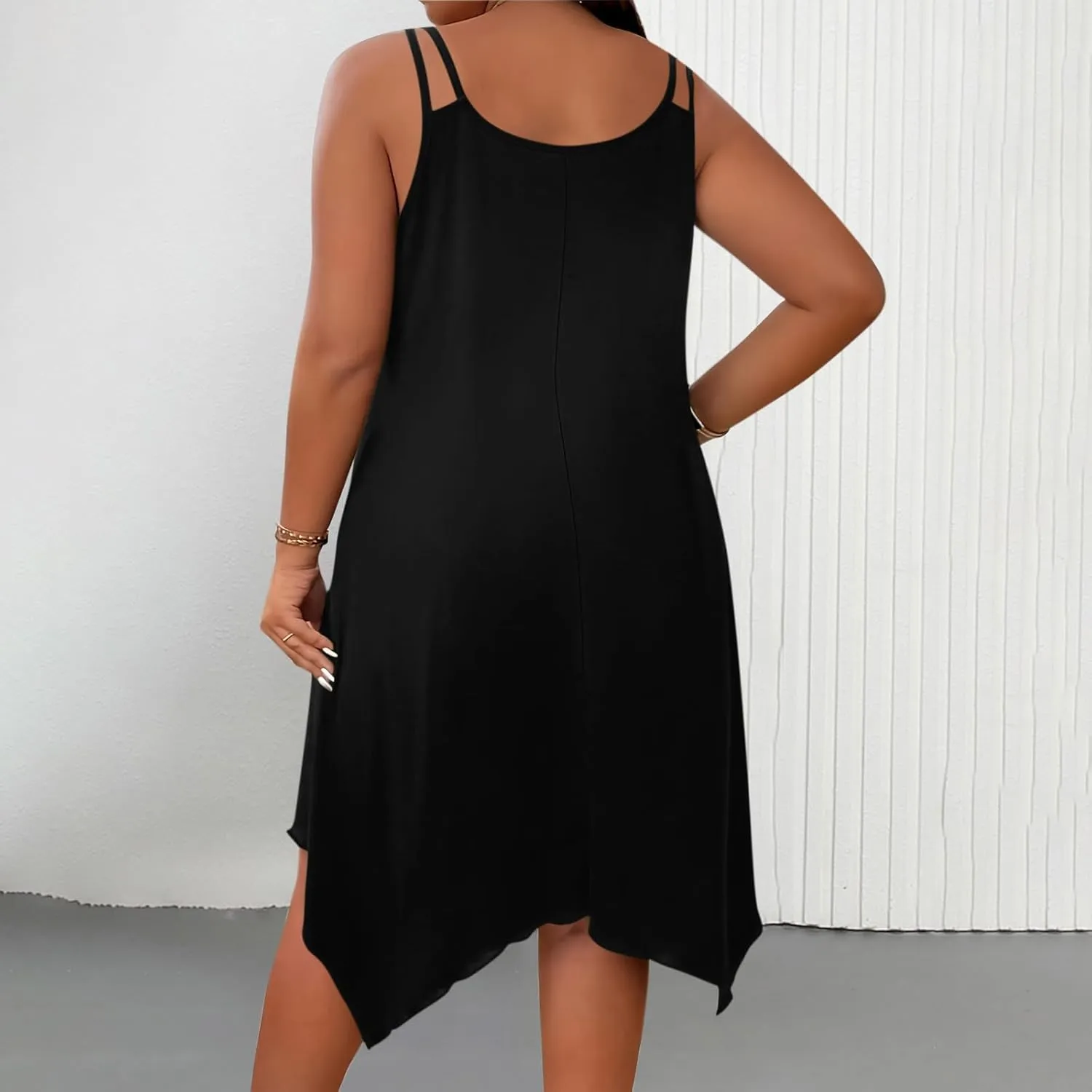 Women Plus Size Dresses Summer Spaghetti Strap Sundress Irregular Hem Midi Tank Dress 2025 Beach Fashion