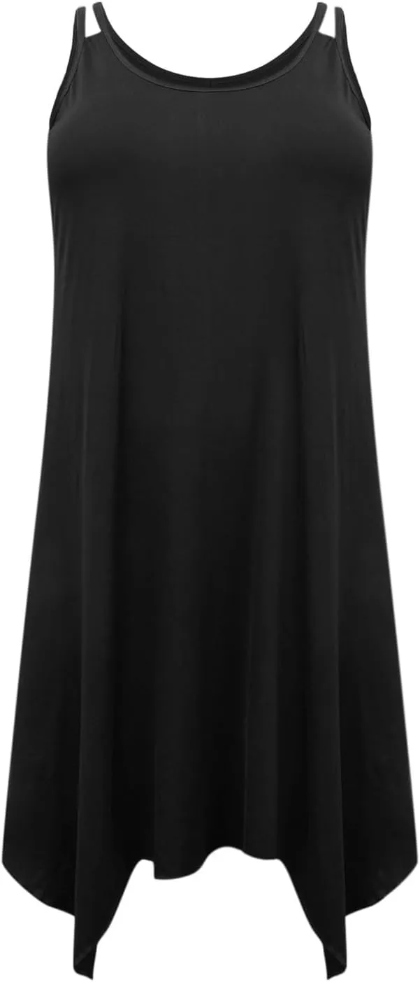 Women Plus Size Dresses Summer Spaghetti Strap Sundress Irregular Hem Midi Tank Dress 2025 Beach Fashion