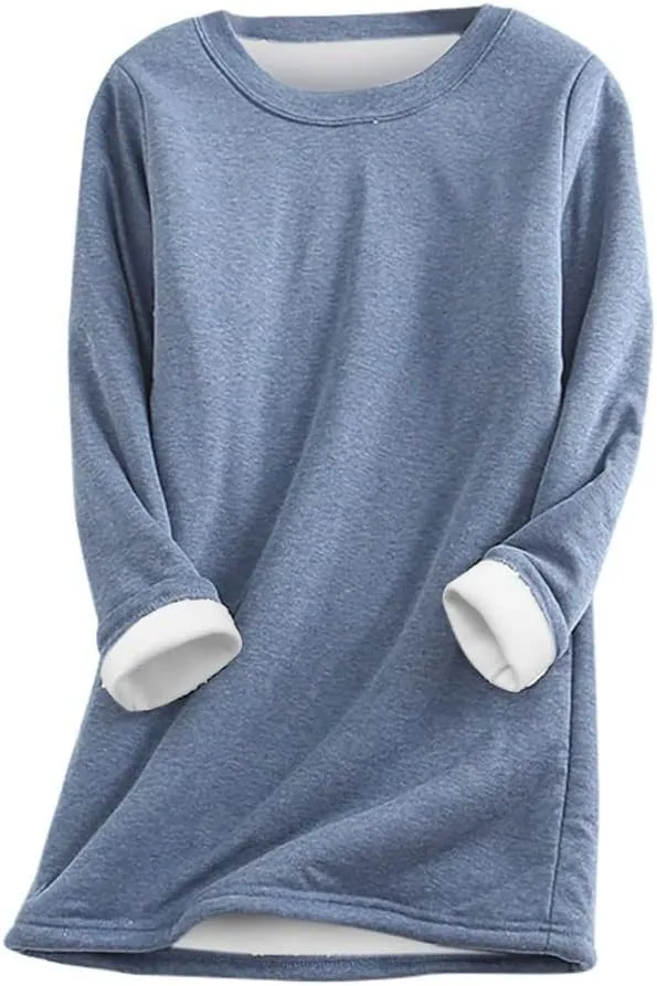 Womens Casual Sherpa Fleece Lined Sweatshirt Trendy Thick Warm Velvet Blouses Soft Baggy Long Sleeve Lounge Pullovers