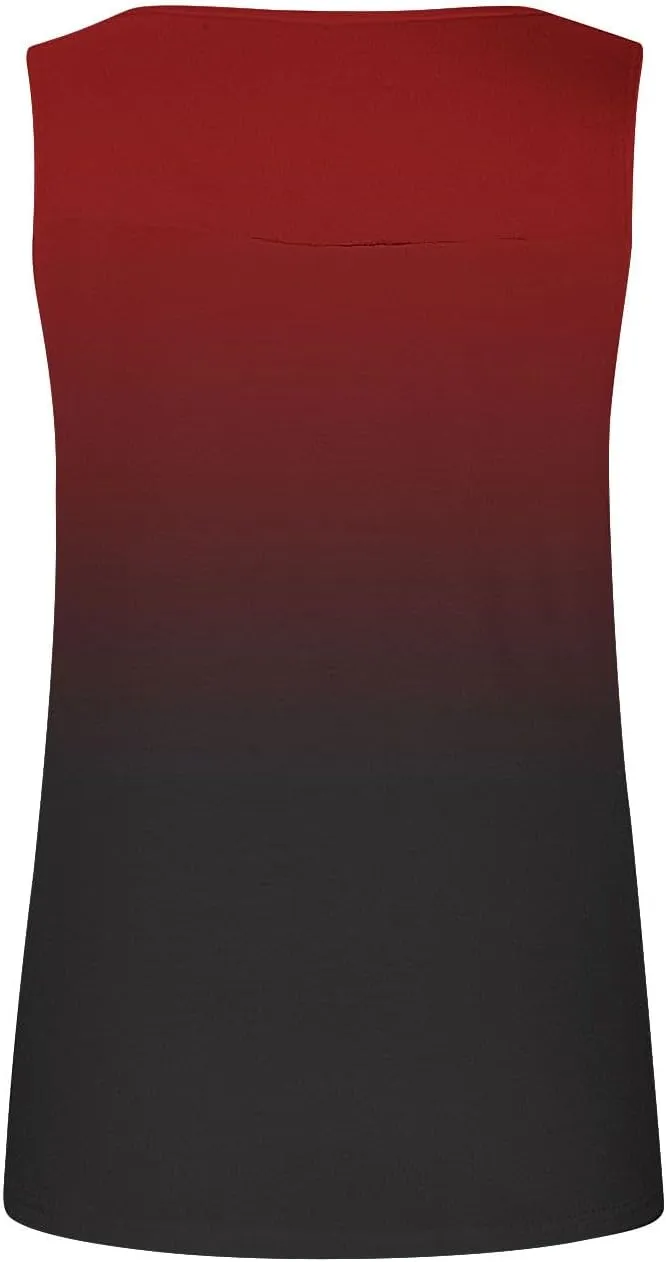 Women's Gradient Tank Tops Summer 2025 Sleeveless Round Neck Pleated Shirt Trendy Casual Loose Beach Vacation Outfits