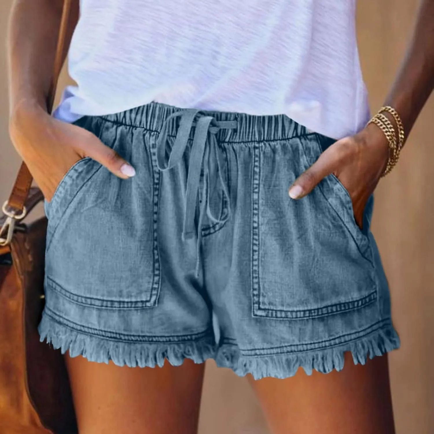 Womens Jean Shorts Plus Size High Waisted Stretchy Casual Denim Shorts Ripped Frayed Hem Summer Trendy Holiday Pants