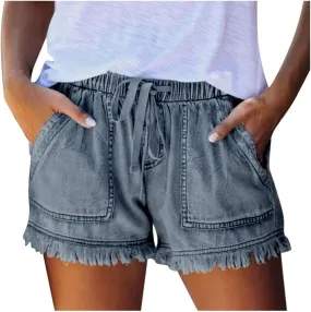 Womens Jean Shorts Plus Size High Waisted Stretchy Casual Denim Shorts Ripped Frayed Hem Summer Trendy Holiday Pants
