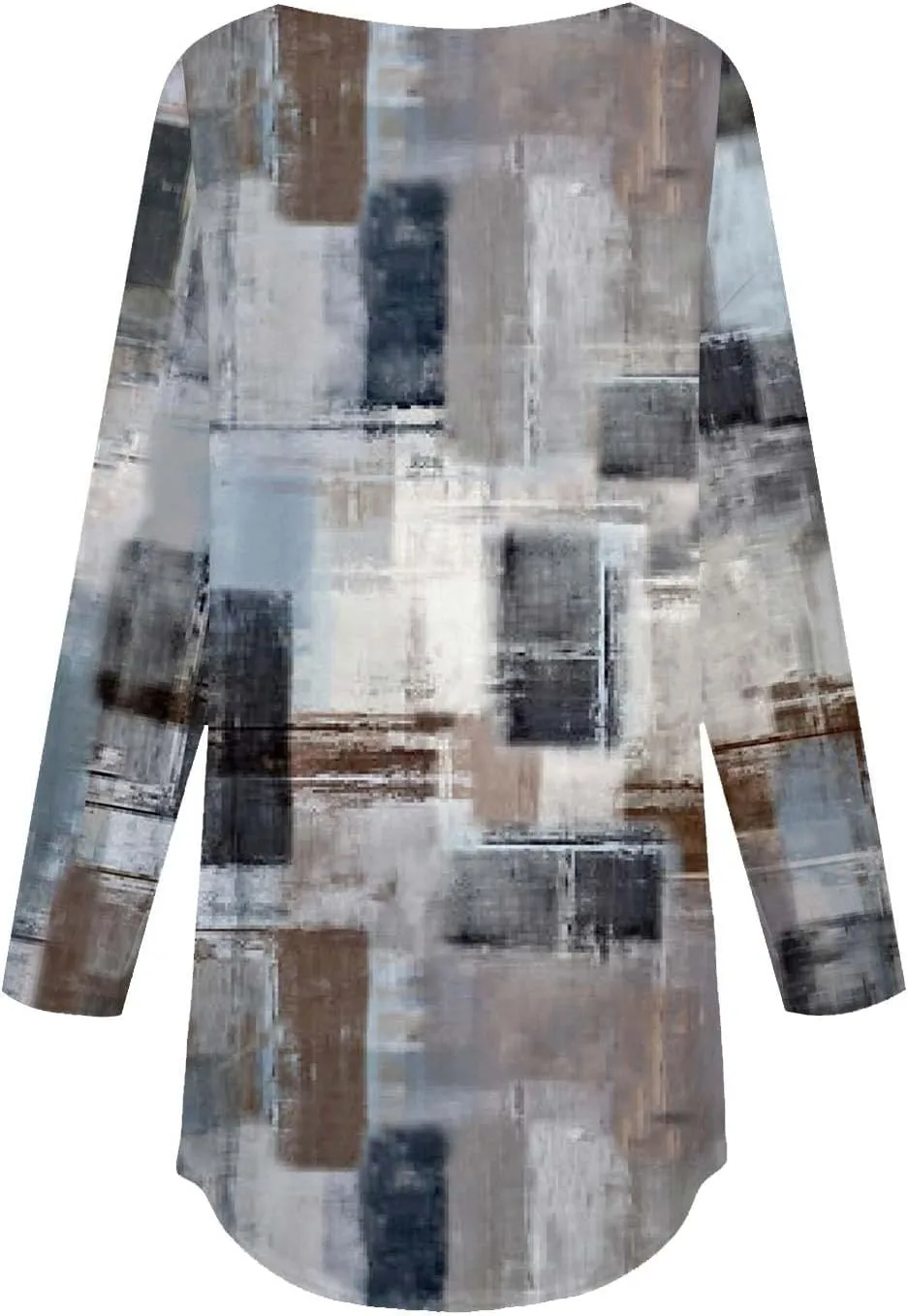 Womens Long Sleeve Round Neck Printed Shirt Trendy Lightweight Strip Plaid Basic Blouses Soft Sport Style Casual Tops