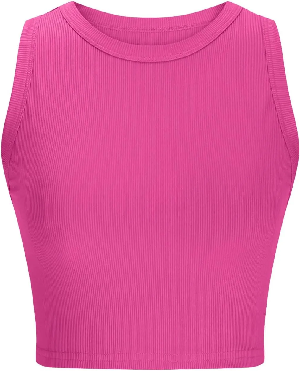 Women's Ribbed Knitted Tank Tops Round Neck Slim Basic Sleeveless Tee Shirts Summer Casual Workout Athletic Shirts