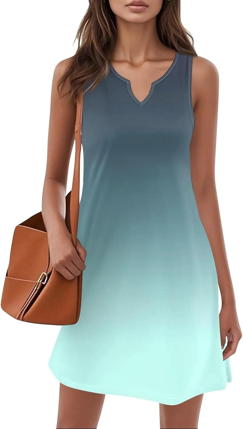 Women's Tank Nightgown Dresses V Neck Sleepshirts Soft Dress Sleeveless Solid Color Chemise Nightdress S-XXL