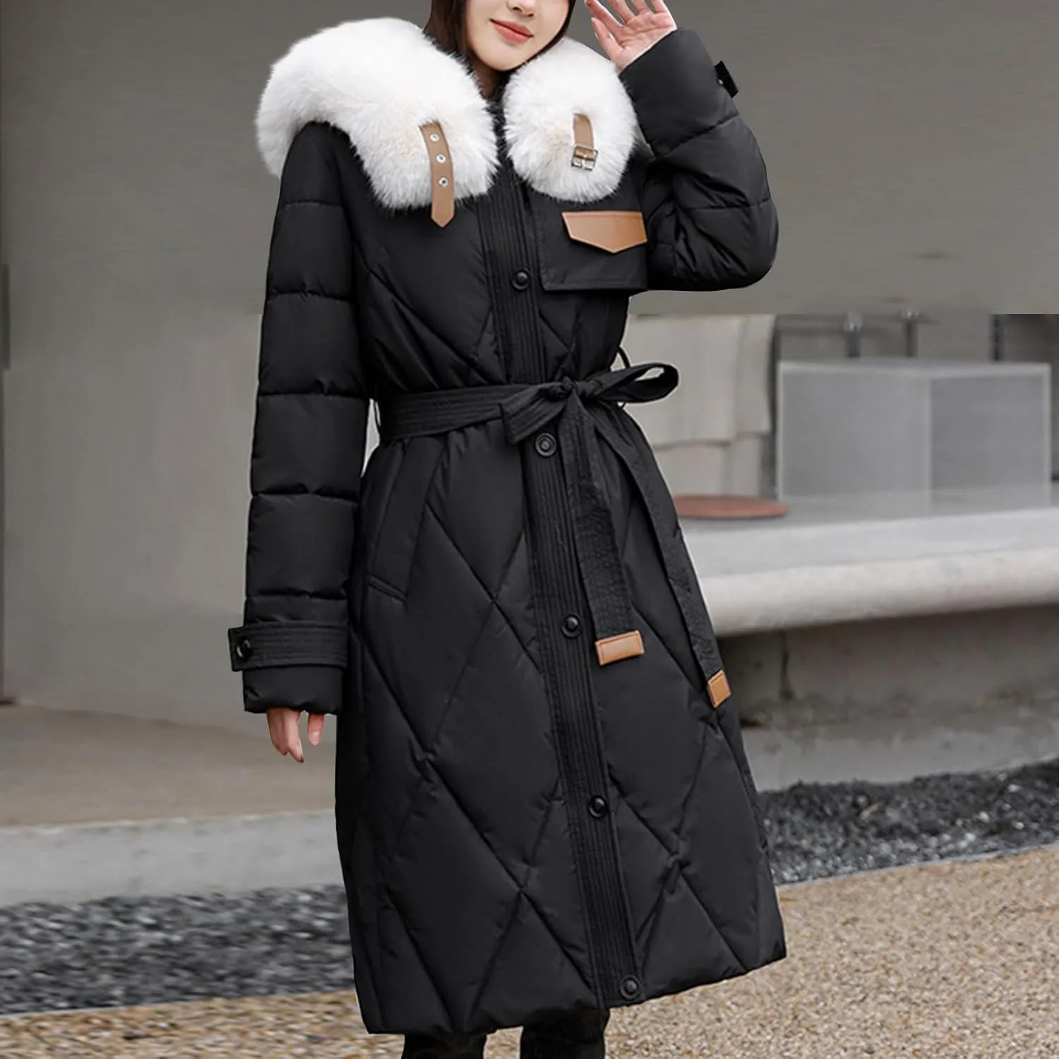 Womens Winter Coats Faux Fur Collar Warm Long Puffer Jackets Thicken Warm Outerwear Down Coats Parkas Quilted Jackets