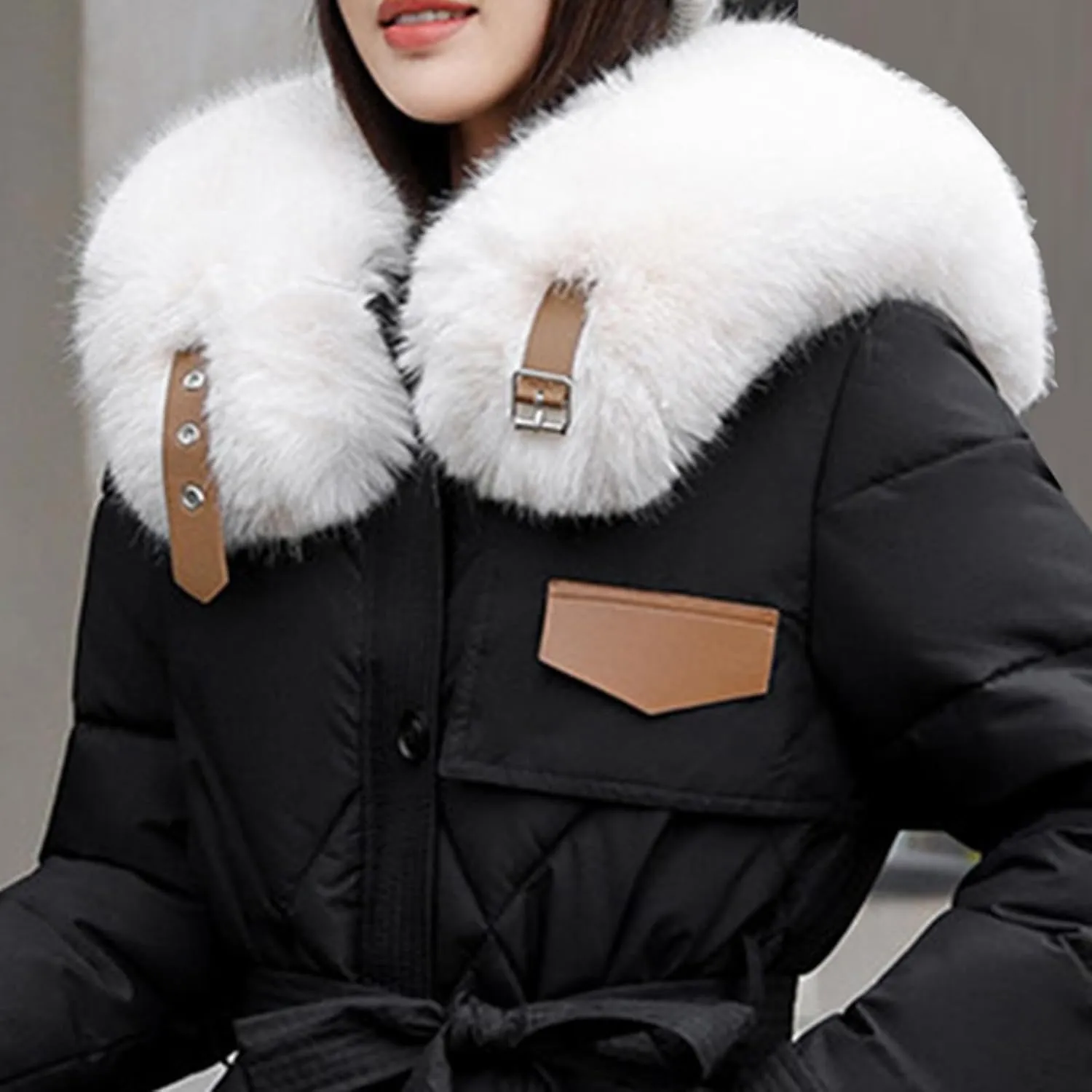 Womens Winter Coats Faux Fur Collar Warm Long Puffer Jackets Thicken Warm Outerwear Down Coats Parkas Quilted Jackets