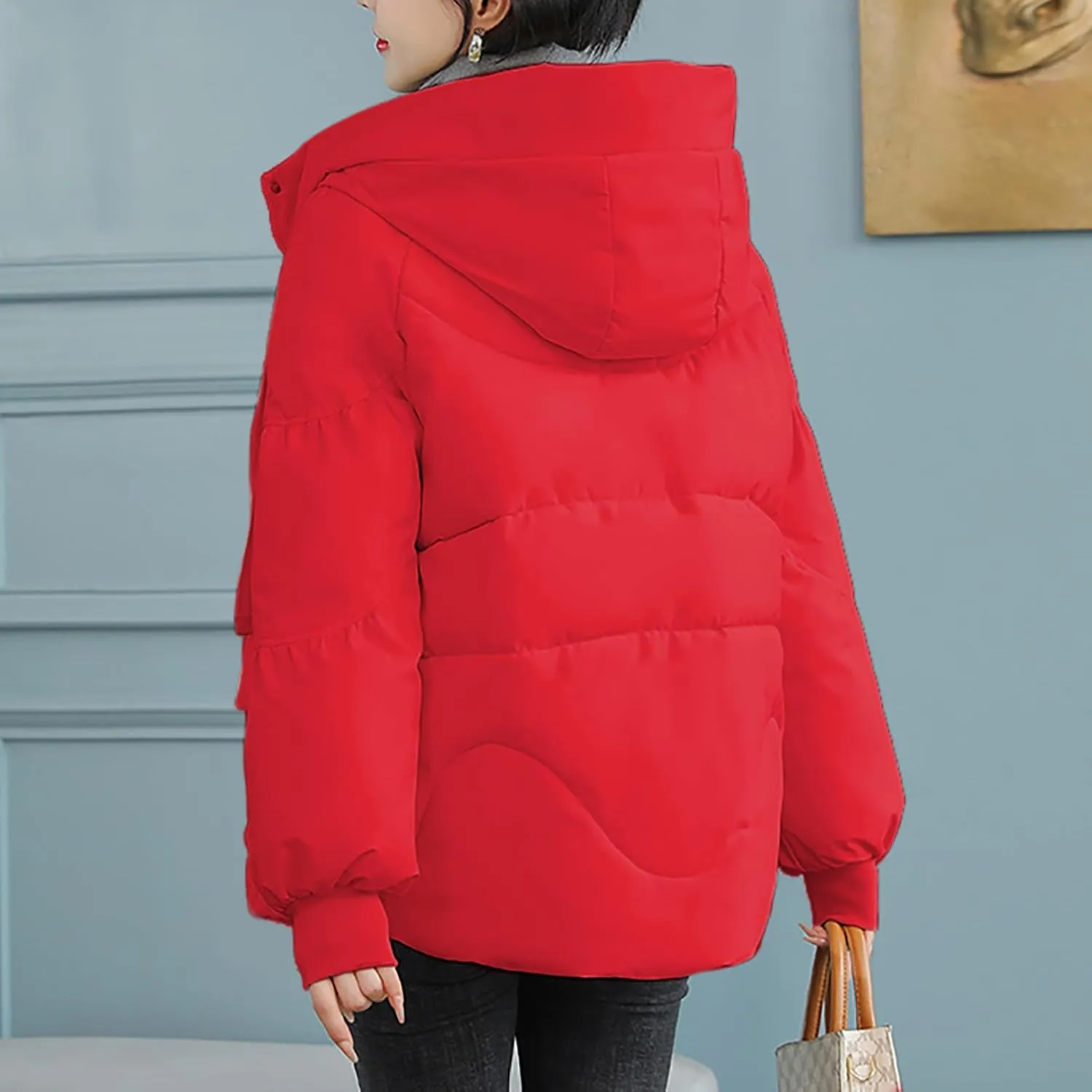 XUNRYAN Women Winter Warm Down Coat Quilted Lightweight Puffer Jackets Hooded Warm Thicken Anoraks Parkas Outwear Clothes