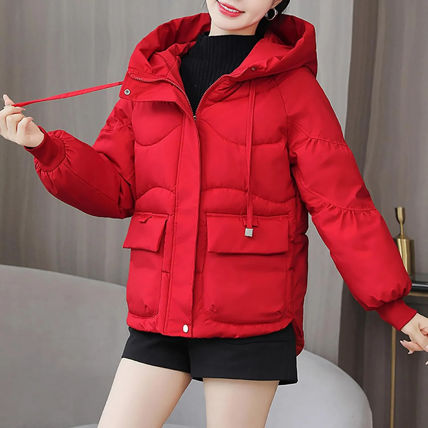 XUNRYAN Women Winter Warm Down Coat Quilted Lightweight Puffer Jackets Hooded Warm Thicken Anoraks Parkas Outwear Clothes